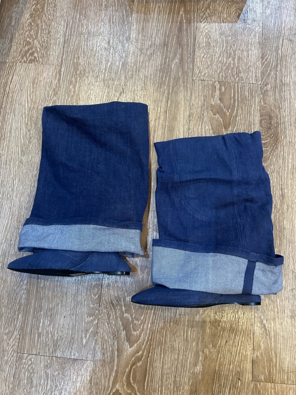 Women's Navy Denim Fold-Top Ankle Booties